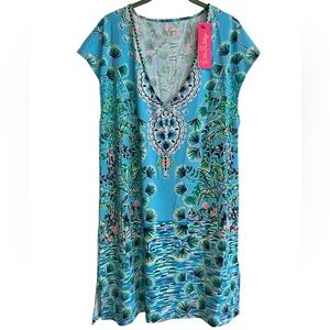 Lilly Pulitzer NWT Talli V-neck Tropical Blue swim cover up side slits size S